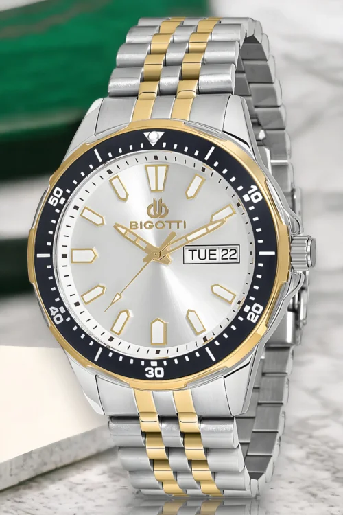 Bigotti Fonksiyon Erkek Kol Saati Gümüş-Gold Renk BG.1.10320.3 Çelik Kasa&Kordon+Bileklik Hediye ZMB012