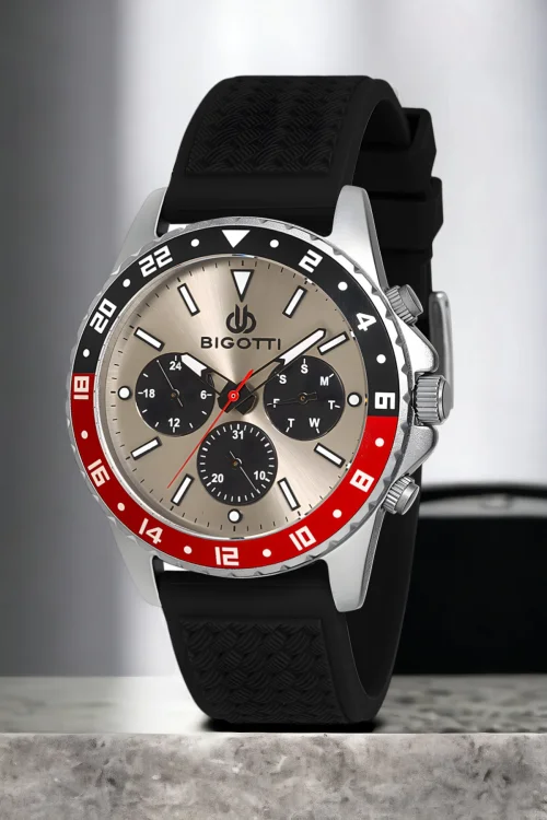 Bigotti Fonksiyon Erkek Kol Saati Siyah-Gümüş Renk BG.1.10144.5 Çelik Kasa Silikon Kordon ZMB014