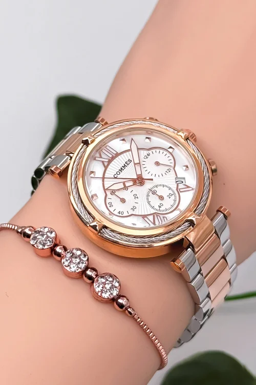 Commes Çelik Kordon&Kasa Kadın Kol Saati 3 Atm Su Geçirmez Rose-Gümüş-Beyaz zmcms039