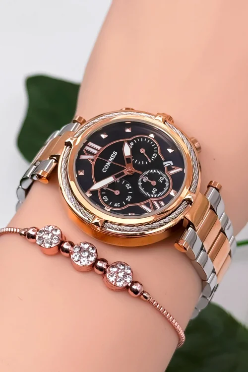 Commes Çelik Kordon&Kasa Kadın Kol Saati 3 Atm Su Geçirmez Rose-Gümüş-Siyah zmcms039
