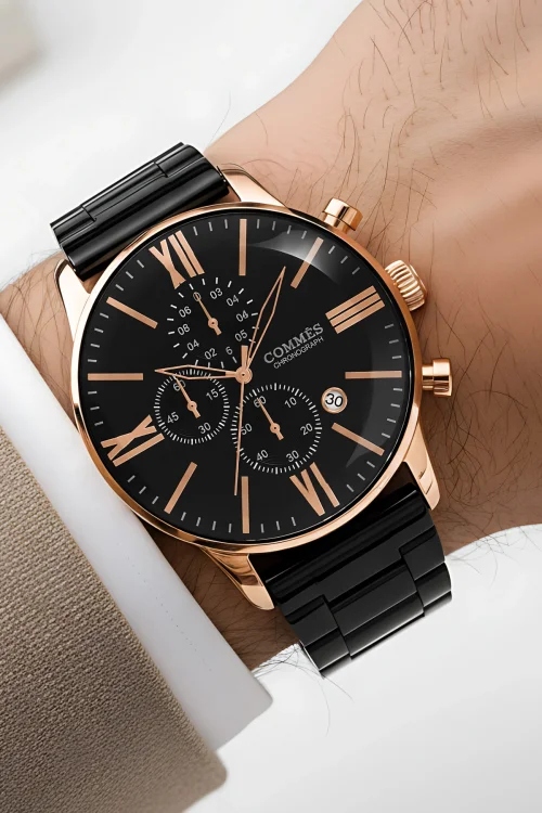 Commes Erkek Kol Saati Crono Fonksiyonlar Aktif Siyah Renk ,Bileklik Hediyesi ile zmcms011
