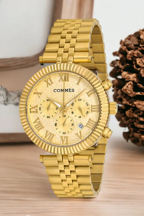 Commes Gold Renk Crono Çelik Kordon Erkek Kol Saati Full Fonksiyon+Bileklik zmcms036
