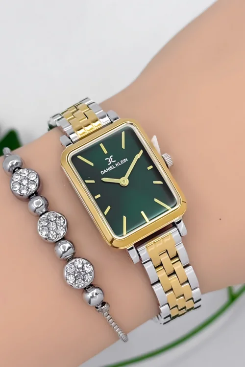 Daniel Klein Çelik Kordon Kadın Kol Saati 3 Atm Suya Dayanıklı Gümüş-Gold-Yeşil zmdk1187