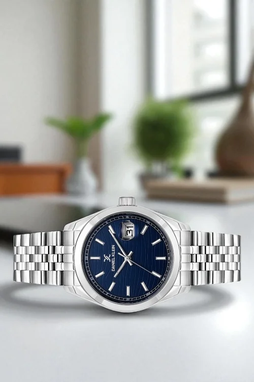 Daniel Klein Çelik Kordon&Kasa Takvimli Erkek Kol Saati Bileklik Hediyeli Gümüş-Mavi zmdk1190