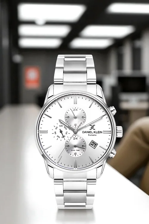 Daniel Klein Erkek Kol Saati Exclusive Çelik Kordon Bileklik Hediyesi ile Gümüş-Beyaz zmdk1191