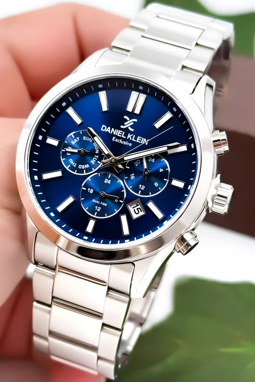 Daniel Klein Erkek Kol Saati Exclusive Çelik Kordon Bileklik Hediyesi ile Gümüş-Mavi zmdk1125