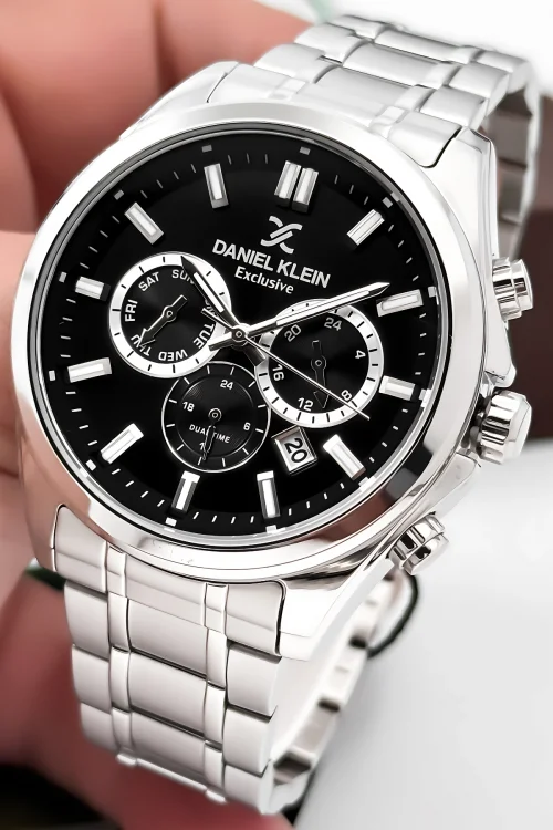 Daniel Klein Erkek Kol Saati Exclusive Çelik Kordon Bileklik Hediyesi ile Gümüş-Siyah zmdk1192