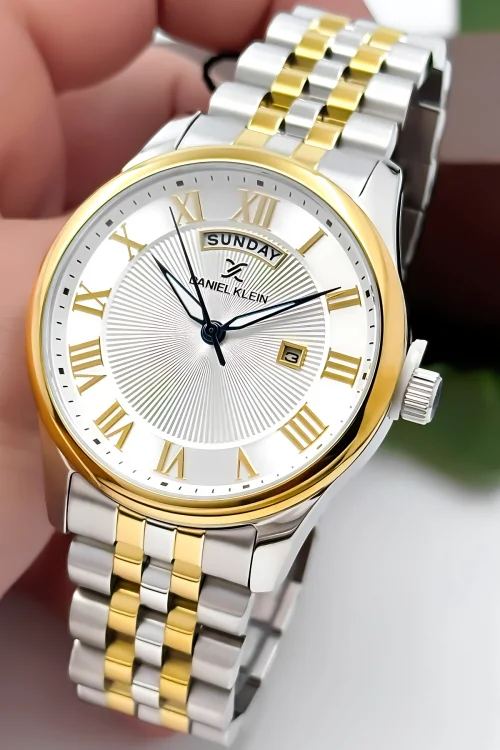 Daniel Klein Erkek Kol Saati – Takvimli, Çelik Jübilee Kordon, 44MM Kasa Gümüş-Gold zmdk1129
