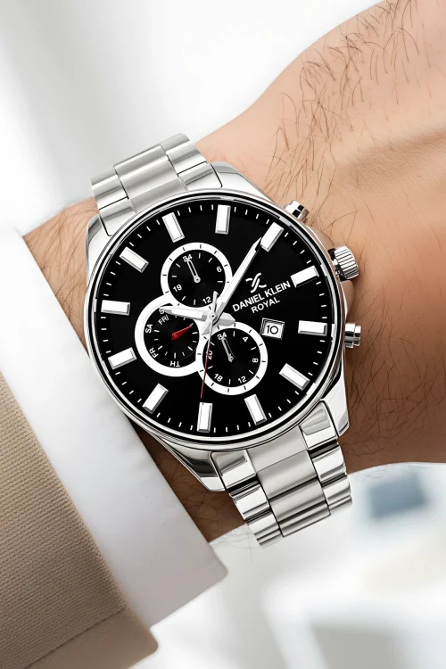 Daniel Klein Erkek Kol Saati Takvimli Çelik Kordon Çelik Kasa 3 Atm Su Geçirmez Gümüş-Siyah zmdk1143