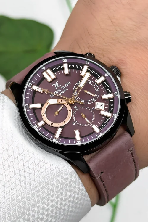 Daniel Klein Exclusive Kahverengi Deri Kordon Siyah Çelik Kasa Erkek Kol Saati+Bileklik zmdk1171