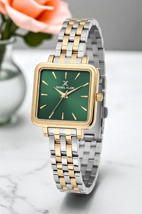 Daniel Klein Kadın Kol Saati, Çelik Kordon&Kasa+Bileklik Hediyeli Gold-Gümüş-Yeşil zmdk1200