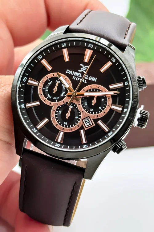 Daniel Klein Kahverengi Deri Kordon Siyah Renk Çelik Kasa Takvimli Erkek Kol Saati Bileklik Hediyeli zmdk1170