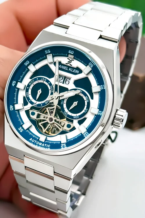 Daniel Klein Otomatik Mekanizma Çelik Kordon Çelik Kasa Erkek Kol Saati Gümüş-Mavi zmdk1196