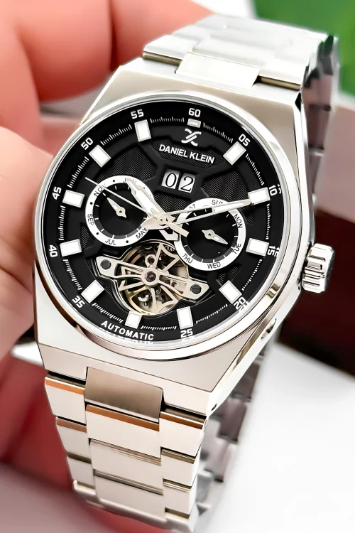 Daniel Klein Otomatik Mekanizma Çelik Kordon Çelik Kasa Erkek Kol Saati Gümüş-Siyah zmdk1196