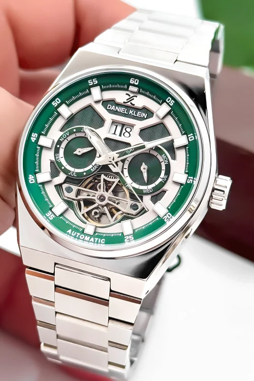 Daniel Klein Otomatik Mekanizma Çelik Kordon Çelik Kasa Erkek Kol Saati Gümüş-Yeşil zmdk1196