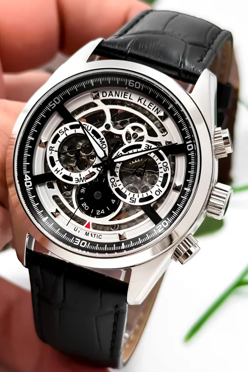 Daniel Klein Otomatik Mekanizma Deri Kordon Çelik Kasa Erkek Kol Saati Siyah-Gümüş zmdk1195