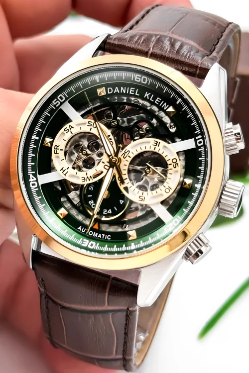 Daniel Klein Otomatik Mekanizma Deri Kordon Çelik Kasa Erkek Kol Saati Kahve-Yeşil zmdk1195