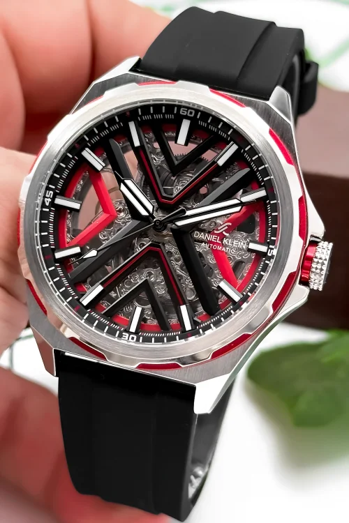 Daniel Klein Otomatik Mekanizma Silikon Kordon Çelik Kasa Erkek Kol Saati Siyah-Kırmızı zmdk1193
