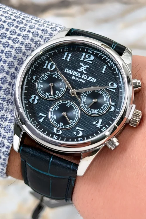 Daniel Klein Premium Exclusive 3Atm Lacivert Deri Kordon Erkek Kol Saati+Bileklik Zmdk1164