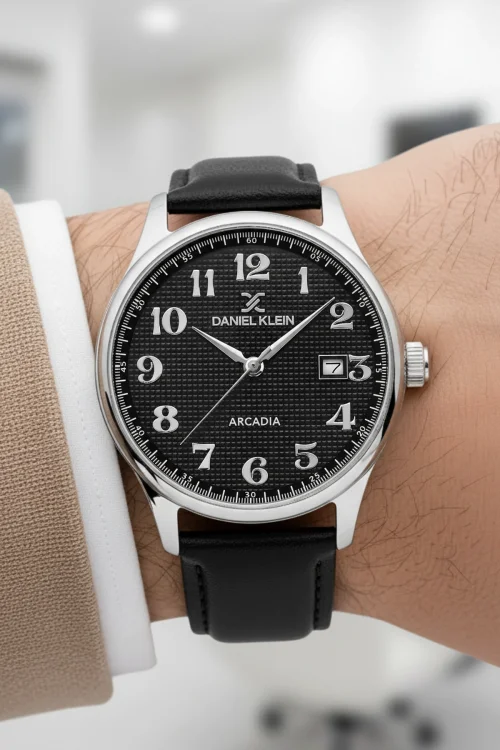 Daniel Klein Siyah Deri Kordon Gümüş Renk Çelik Kasa Takvimli Erkek Kol Saati Bileklik Hediyeli zmdk1170