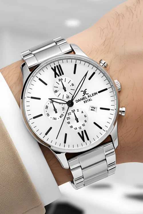 Daniel Klein Takvimli Roma Rakamlı Erkek Kol Saati Çelik Kordon&Kasa Gümüş-Beyaz zmdk1133