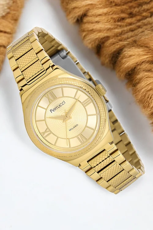 Ferrucci Çelik Kordon Çelik Kasa Kadın Kol Saati, 3 ATM Su Geçirmez Gold zmfer171