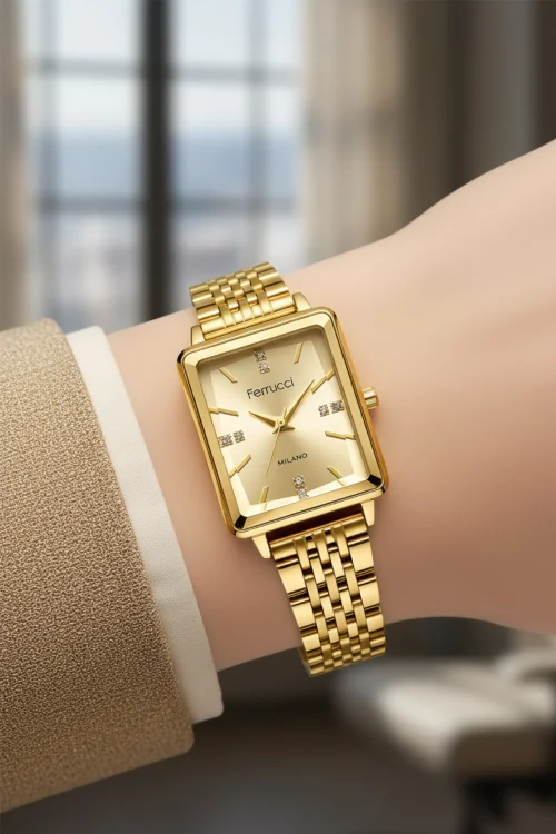Ferrucci Çelik Kordon Çelik Kasa Kadın Kol Saati, 3 ATM Su Geçirmez Gold zmfer179