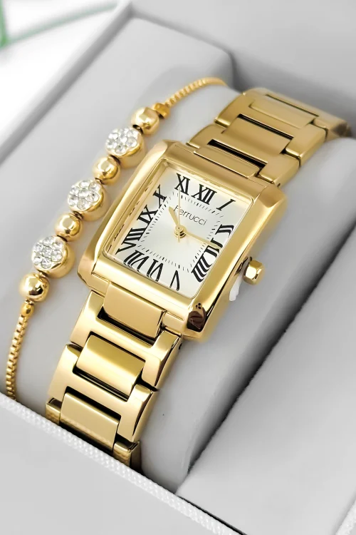 Ferrucci Çelik Kordon Çelik Kasa Kadın Kol Saati, 3 ATM Su Geçirmez Gold zmfer194