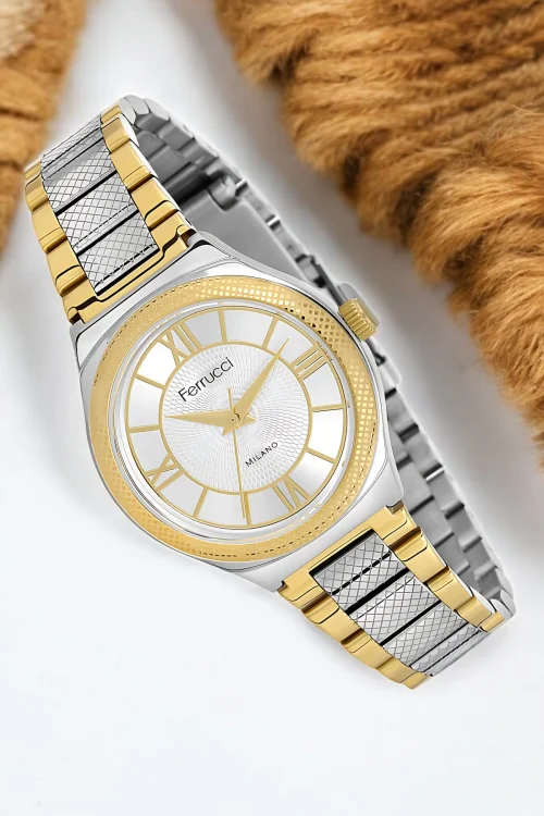 Ferrucci Çelik Kordon Çelik Kasa Kadın Kol Saati, 3 ATM Su Geçirmez Gümüş-Beyaz-Gold zmfer171