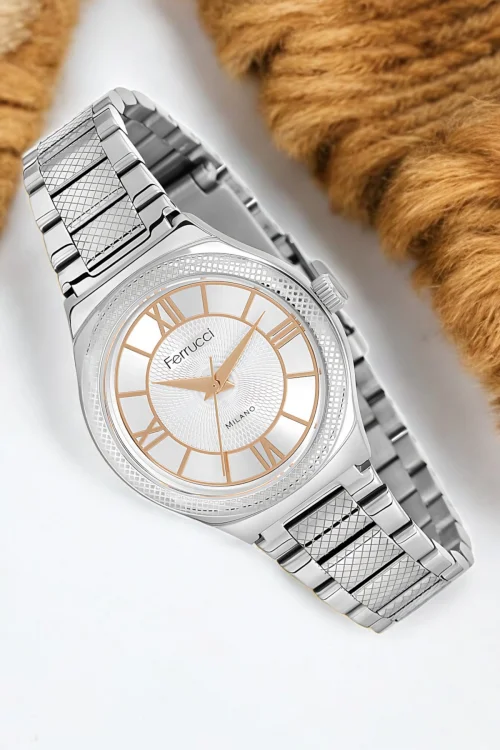 Ferrucci Çelik Kordon Çelik Kasa Kadın Kol Saati, 3 ATM Su Geçirmez Gümüş-Beyaz zmfer171