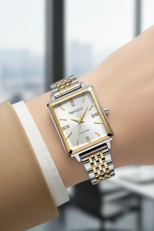 Ferrucci Çelik Kordon Çelik Kasa Kadın Kol Saati, 3 ATM Su Geçirmez Gümüş-Gold zmfer179