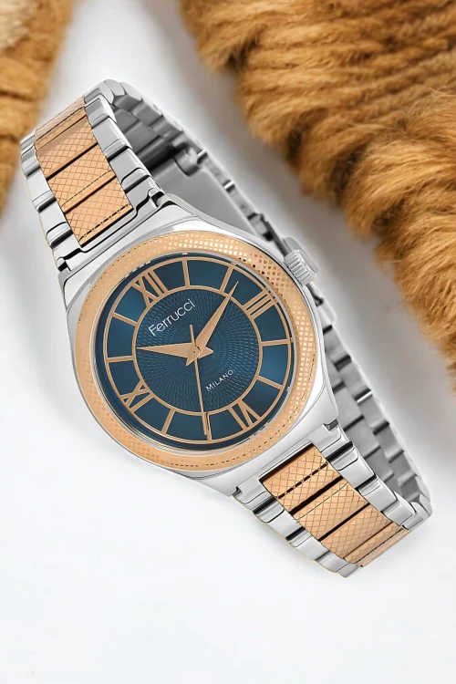 Ferrucci Çelik Kordon Çelik Kasa Kadın Kol Saati, 3 ATM Su Geçirmez Gümüş-Rose zmfer171