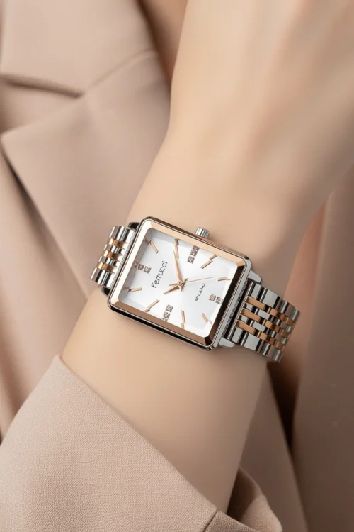 Ferrucci Çelik Kordon Çelik Kasa Kadın Kol Saati, 3 ATM Su Geçirmez Gümüş-Rose zmfer179