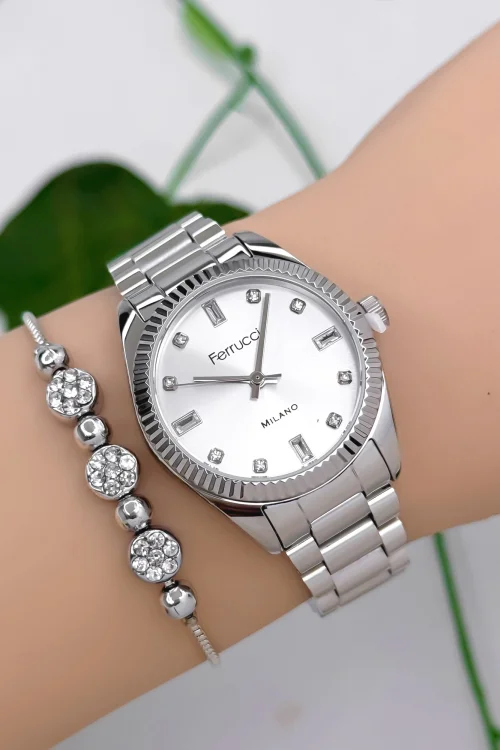 Ferrucci Çelik Kordon Çelik Kasa Kadın Kol Saati, 3 ATM Su Geçirmez Gümüş zmfer176