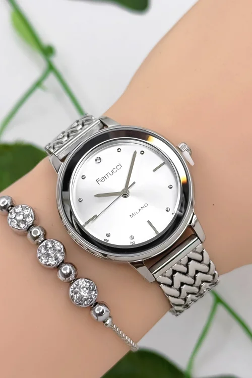 Ferrucci Çelik Kordon Çelik Kasa Kadın Kol Saati, 3 ATM Su Geçirmez Gümüş zmfer178