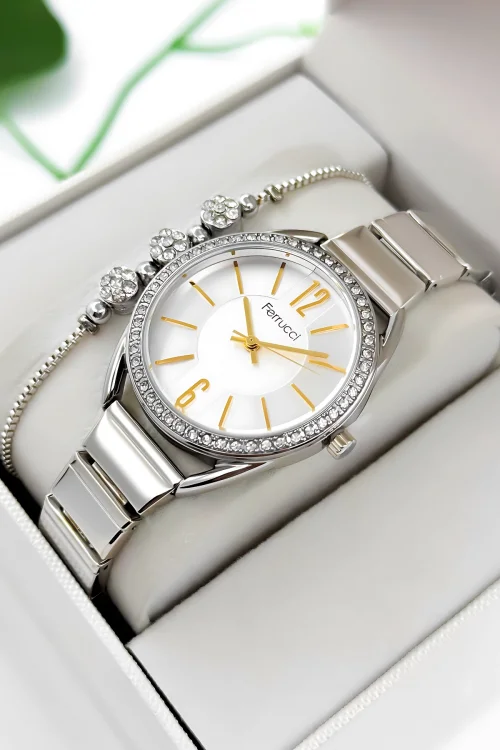 Ferrucci Çelik Kordon Çelik Kasa Kadın Kol Saati, 3 ATM Su Geçirmez Gümüş zmfer190