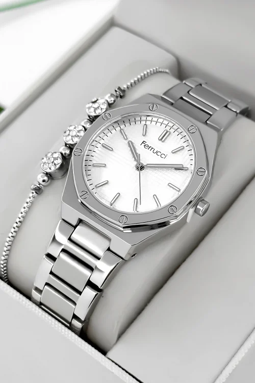 Ferrucci Çelik Kordon Çelik Kasa Kadın Kol Saati, 3 ATM Su Geçirmez Gümüş zmfer192