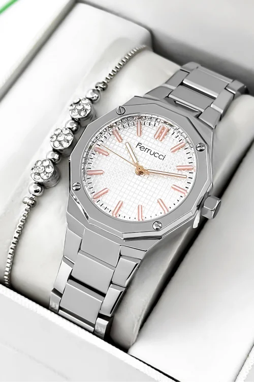 Ferrucci Çelik Kordon Çelik Kasa Kadın Kol Saati, 3 ATM Su Geçirmez Gümüş zmfer193