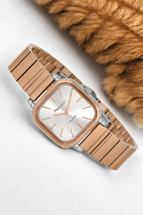 Ferrucci Çelik Kordon Çelik Kasa Kadın Kol Saati, 3 ATM Su Geçirmez Rose-Gümüş zmfer174