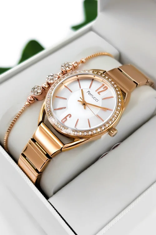 Ferrucci Çelik Kordon Çelik Kasa Kadın Kol Saati, 3 ATM Su Geçirmez Rose zmfer190
