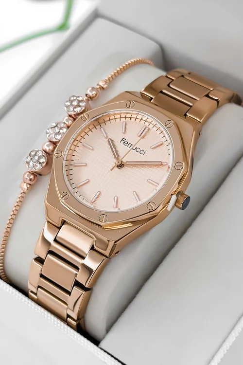 Ferrucci Çelik Kordon Çelik Kasa Kadın Kol Saati, 3 ATM Su Geçirmez Rose zmfer192
