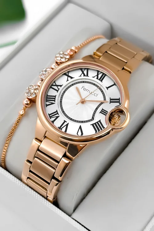 Ferrucci Çelik Kordon Çelik Kasa Kadın Kol Saati, 3 ATM Su Geçirmez Rose zmfer195