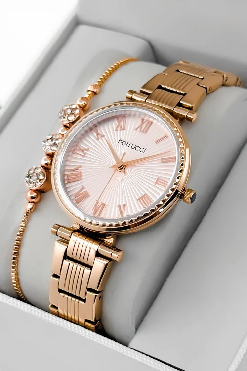 Ferrucci Çelik Kordon Çelik Kasa Kadın Kol Saati, 3 ATM Su Geçirmez Rose zmfer196