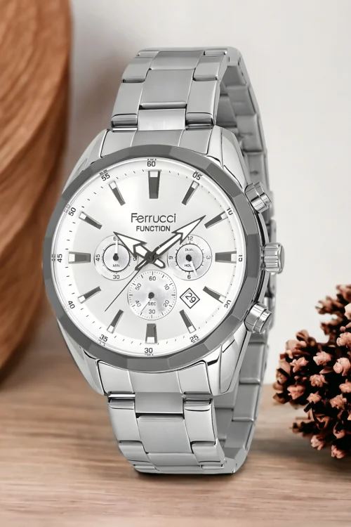 Ferrucci Erkek Kol Saati Gümüş-Beyaz Renk Function FCF.14075FM.01+Bileklik zmfer136