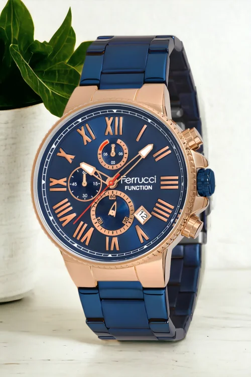 Ferrucci Erkek Kol Saati Lacivert-Rose Renk Function FC.12669TM.02+Bileklik zmfer137