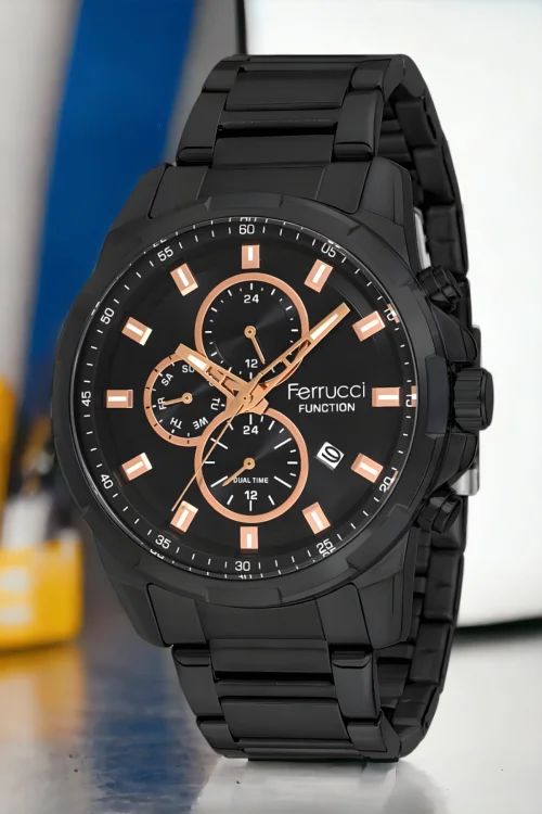 Ferrucci Erkek Kol Saati Siyah-Rose Renk Function FCF.13261FM.02+Bileklik zmfer135