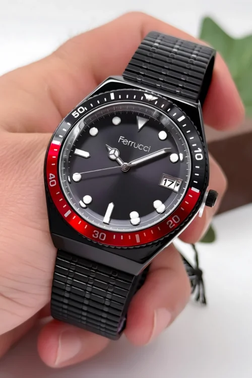 Ferrucci Erkek Kol Saati Takvimli Siyah Renk Kordon Kırmızı Detay Kasa Renk zmfer005