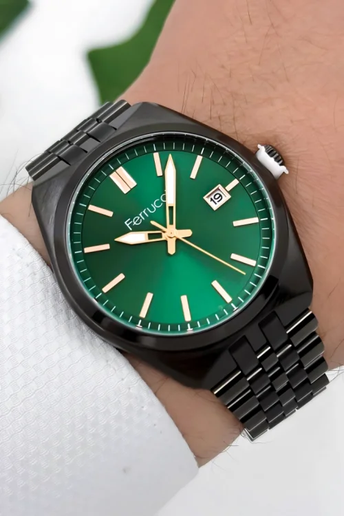 Ferrucci Erkek Kol Saati - ZMFer180 | Çelik Kasa & Çelik Kordon | Yeşil Kadran Şıklığı