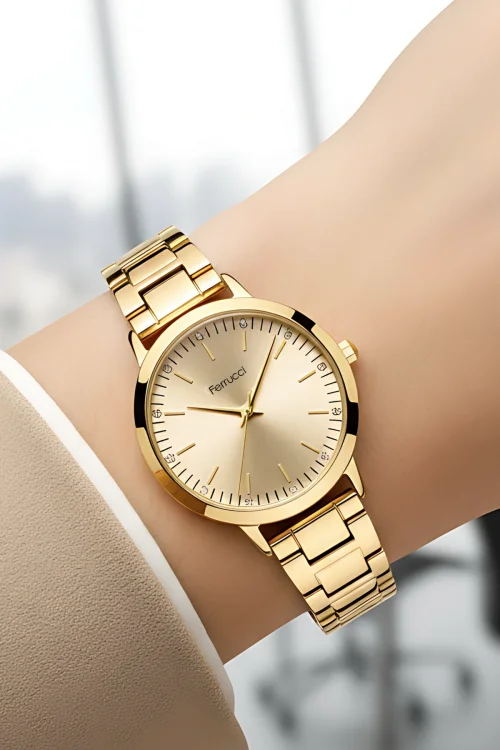 Ferrucci FC.13070M Çelik Kordon Çelik Kasa Kadın Kol Saati, Bileklik Hediye Gold zmfer201