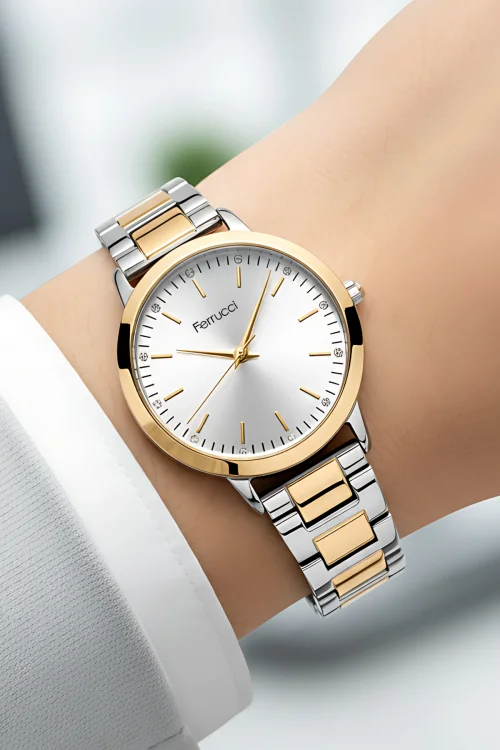 Ferrucci FC.13070M Çelik Kordon Çelik Kasa Kadın Kol Saati, Bileklik Hediye Gümüş-Gold zmfer201